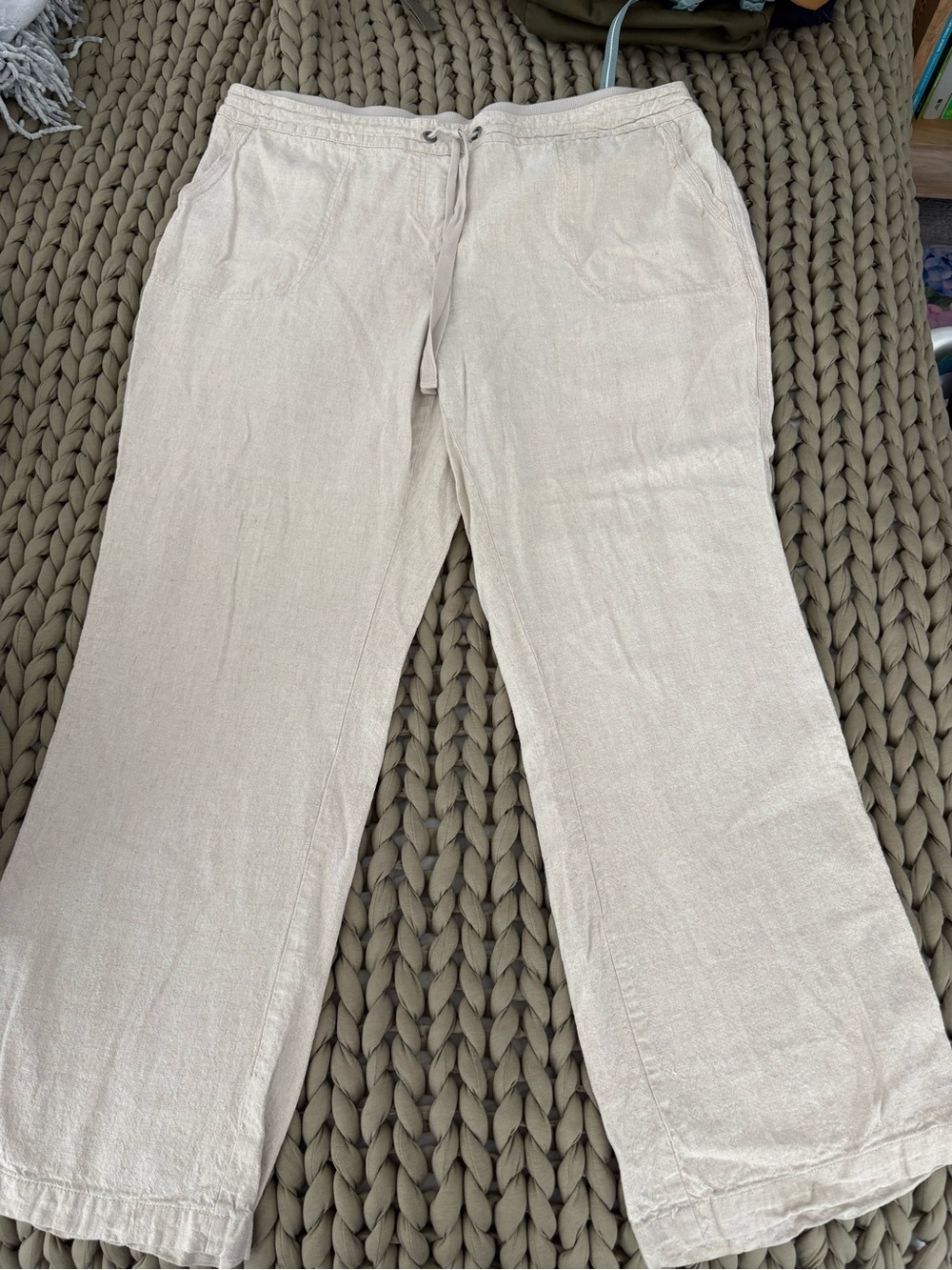 Mia & Tess Linen Blend Wide Leg Drawstring Pants Beige Size XL